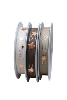 Geschenkband Metallic Star braun/Roségold 15mm, 20m